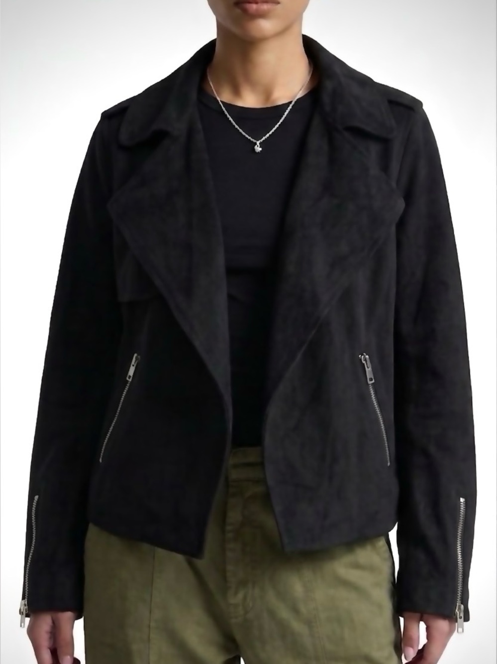 Skies Are Blue x Anthropologie Black Faux Suede Open Front Moto Jacket Size XS